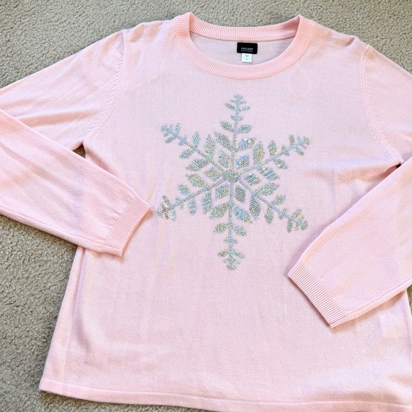Holiday Editions Light Pink Snowflake Sweatshirt - Picture 2 of 4